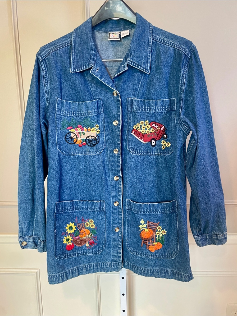 Vintage Fall Take Two Denim Shacket Barn Core Coat Jacket Embroidered Large